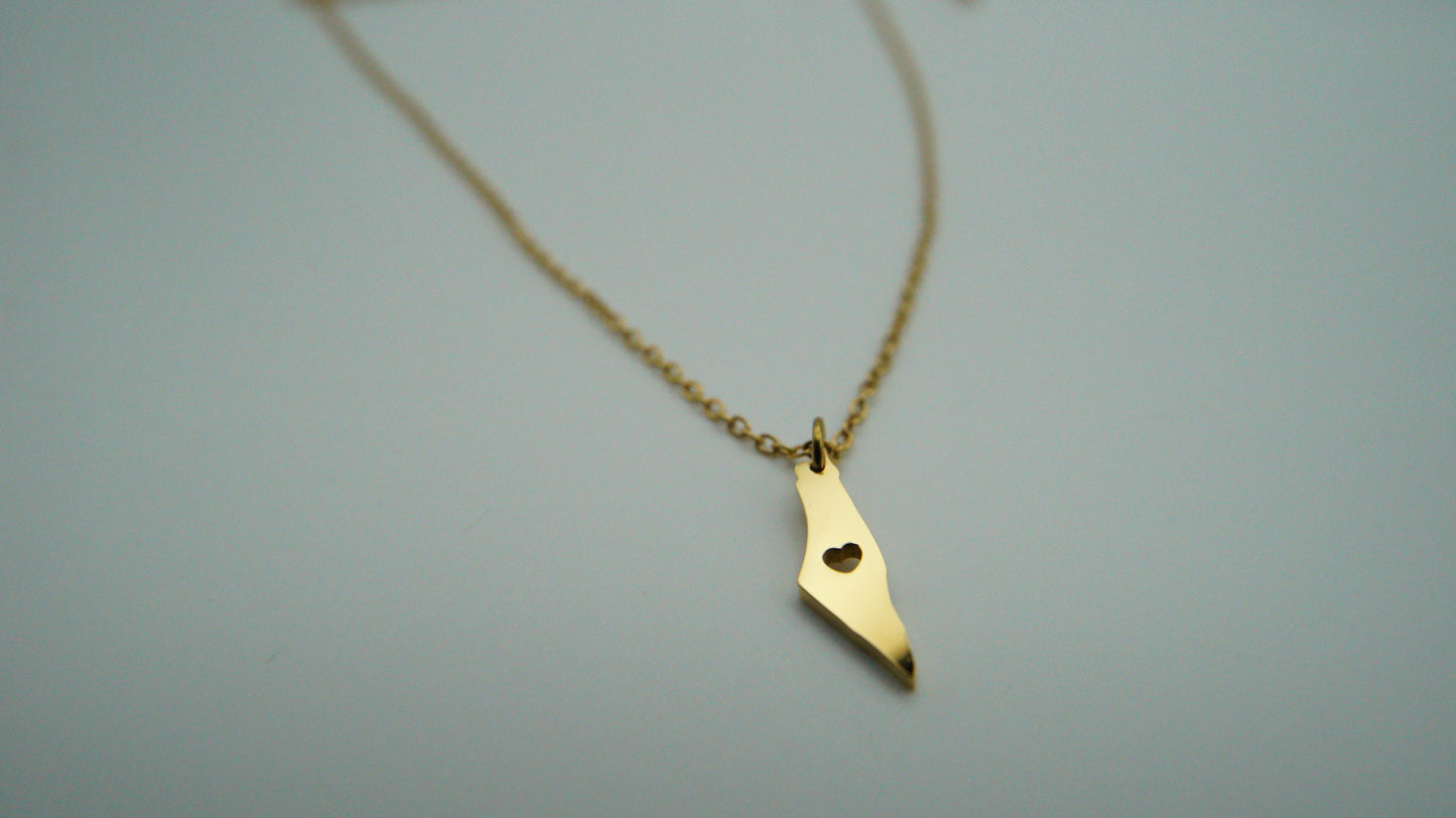 Palastine Heart Map Necklace